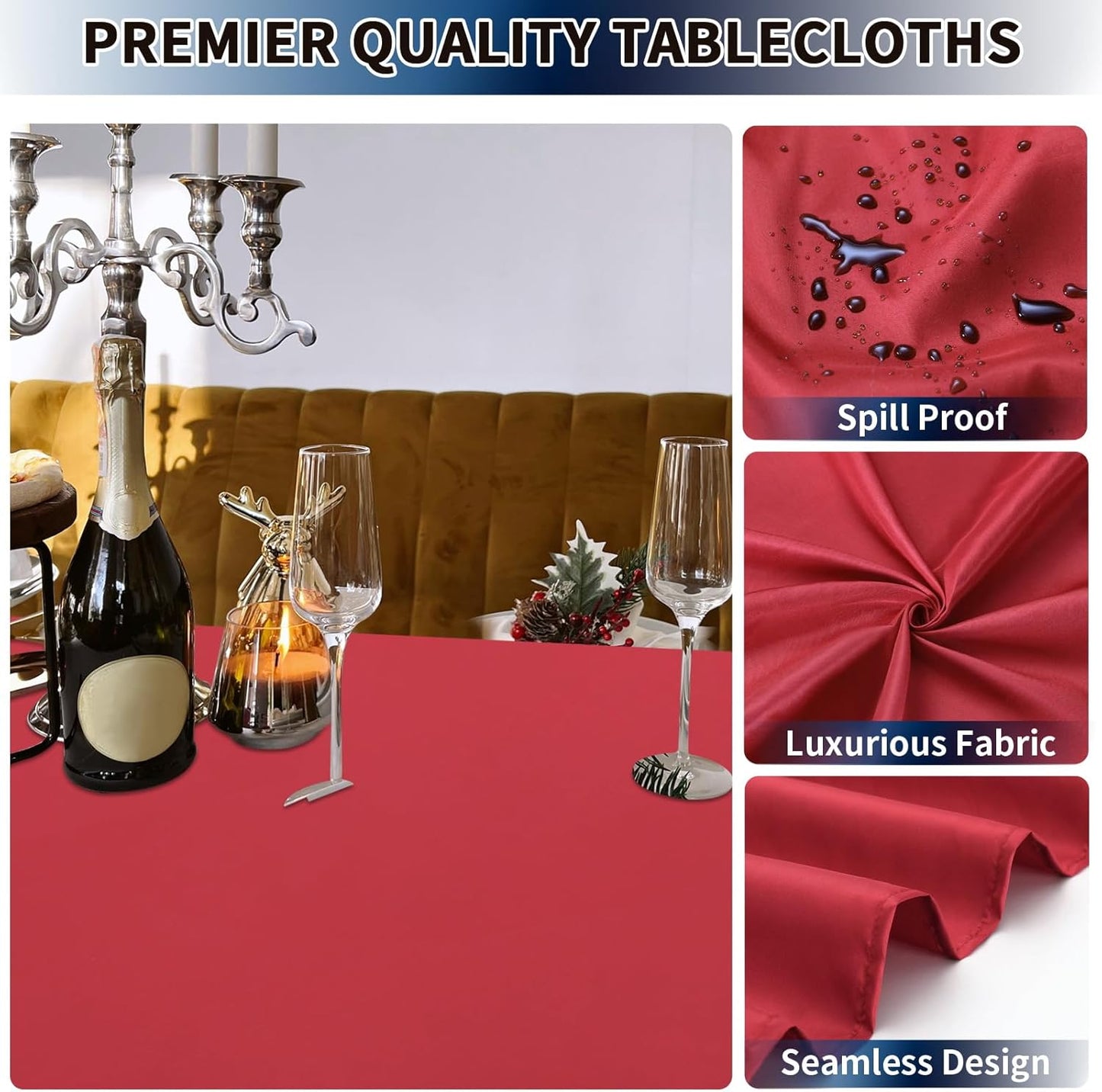 PureFit 6 Pack Rectangle Red Table Cloths 90 x 132 Inch for 8Ft Tables, Stain and Wrinkle Resistant Table Linens for Home Use, Wedding, Party, Banquet and Camping