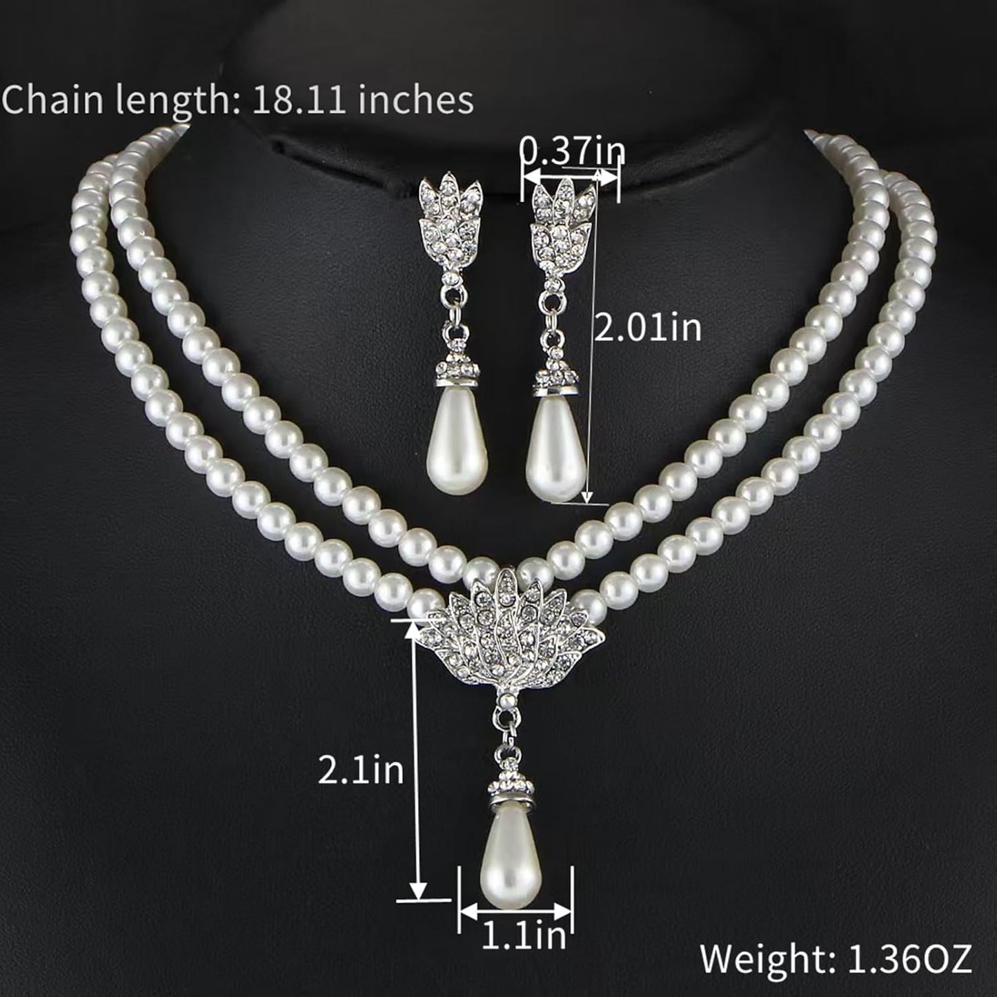 la luen Pearl Bride Wedding Jewelry Set Faux Pearls Crystal Rhinestone Necklace Earrings Bracelet Sets for Women Bridesmaid(3 PCS)
