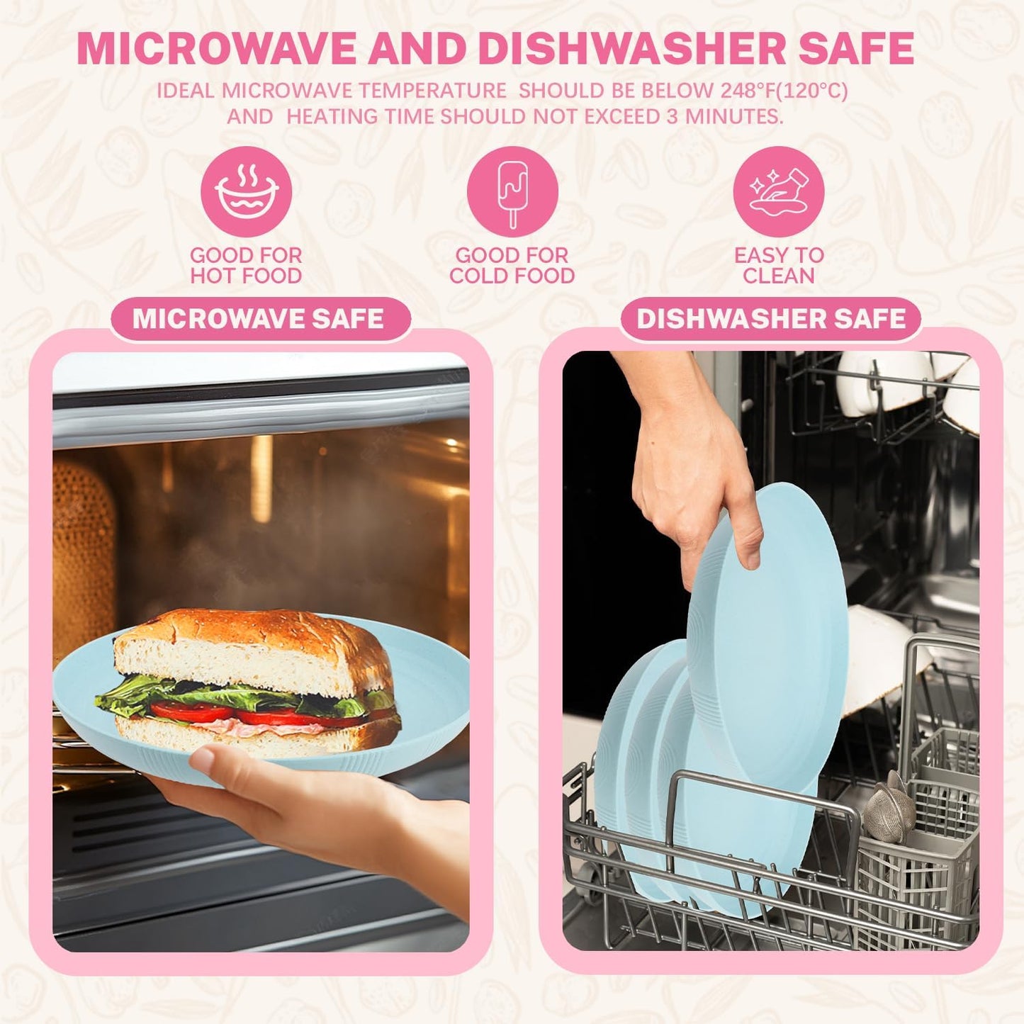 Homienly Wheat Straw Plates, Salad Plates 10 inch Set of 8, Reusable Plates for Kitchen, Kids, Camping, Picnic, Party, Microwave and Dishwasher Safe Plate Set for Kids - Light Blue