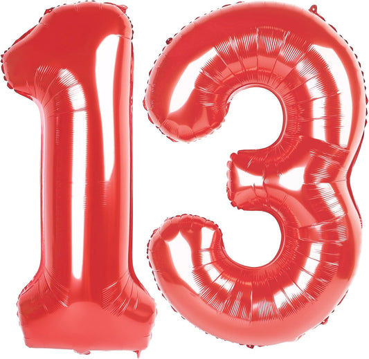 Red Number 13 Balloon 40 inch, 13 Number Balloons, 13th Red Birthday Decorations, 13 Year Old Girls Boys Party Supplies