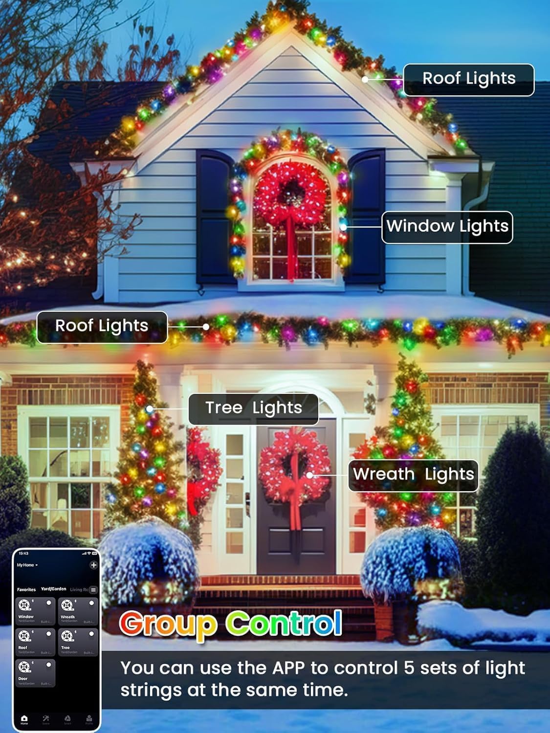 600LED Smart Color Changing Christmas Lights App Controlled, 208FT Waterproof RGB Twinkle String Light Music Sync Multiple Modes, Christmas Lights with Remote & Timer Indoor Outdoor Xmas Decorations