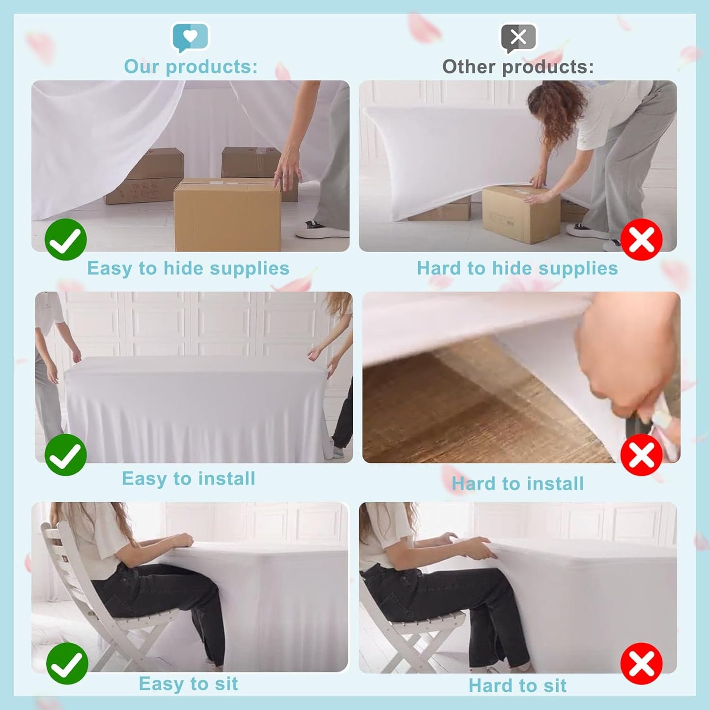 2 Packs White Spandex Table Clothes for 6 Foot Rectangle Tables, Wrinkle Free 6ft Fitted Table Cover Stretch Tablecloths Desk Skirt for Weddings Baby Shower Birthday Party Banquet Decorations