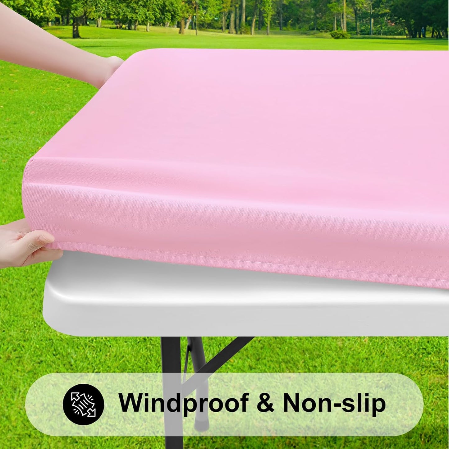 Smiry Rectangle Tablecloth, Elastic Fitted Flannel Backed Vinyl Tablecloths for 4ft Folding Tables, Waterproof Wipeable Table Covers for Indoor, Outdoor, Picnic and Camping (Pink, 24"x48")