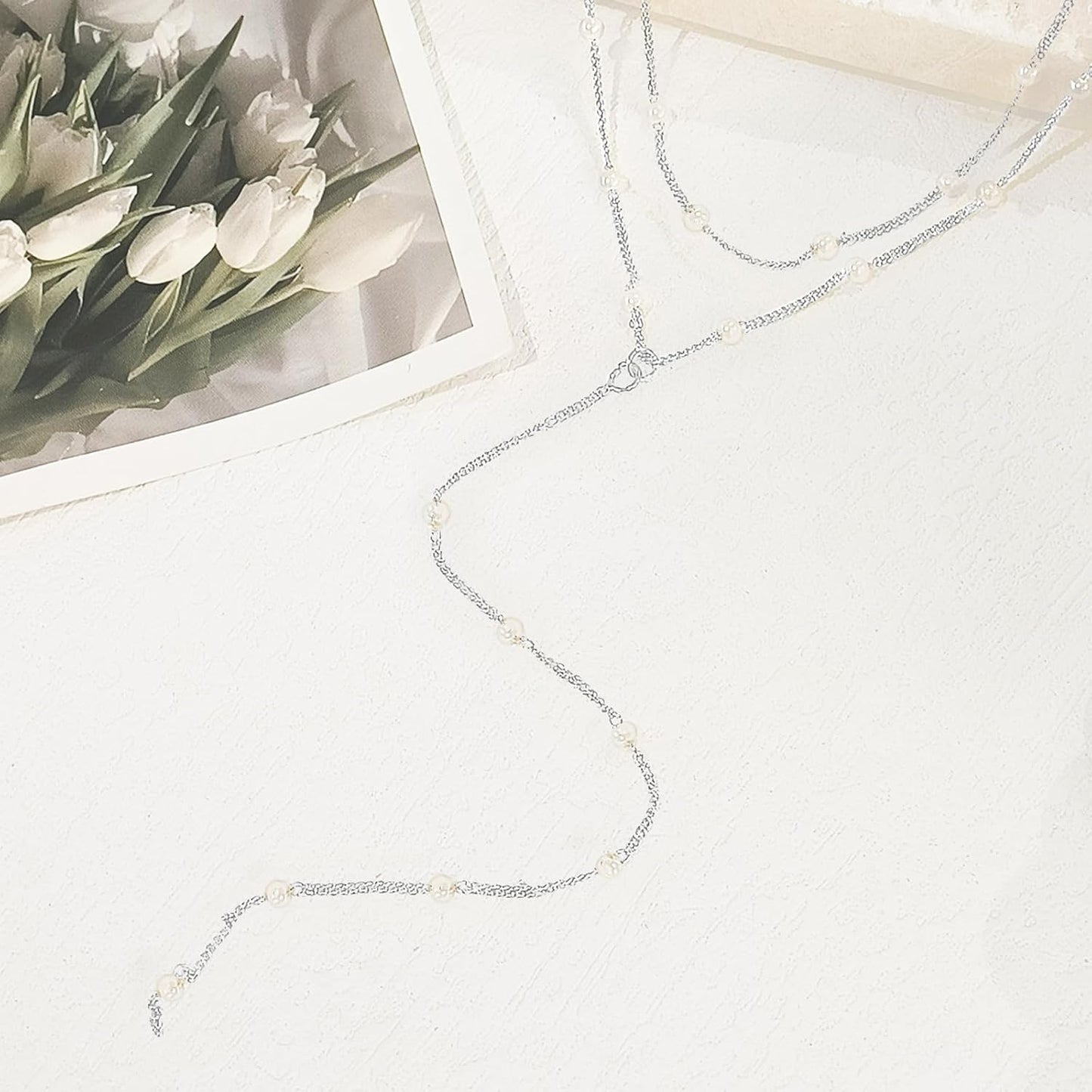 Lariat Gold Necklace for Women, Dainty Long Necklace 14k Gold Plated/Silver Y-Shaped Layered Beaded Chain Drop Necklaces for Women Trendy Simple Gold Jewelry for Women Gifts