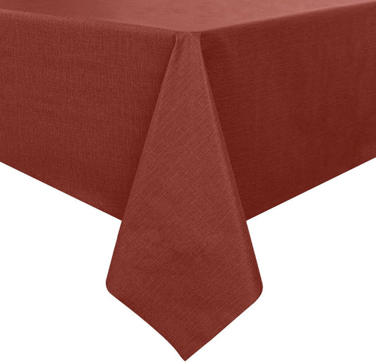 Romanstile Christmas 100% Waterproof PVC Tablecloth, Square Oil Spill Proof Stain Resistant Vinyl Table Cloth, Wipe Clean Plastic Table Covers for Kitchen/Dining/Parties - 54 x 54 Inch, Rust Red