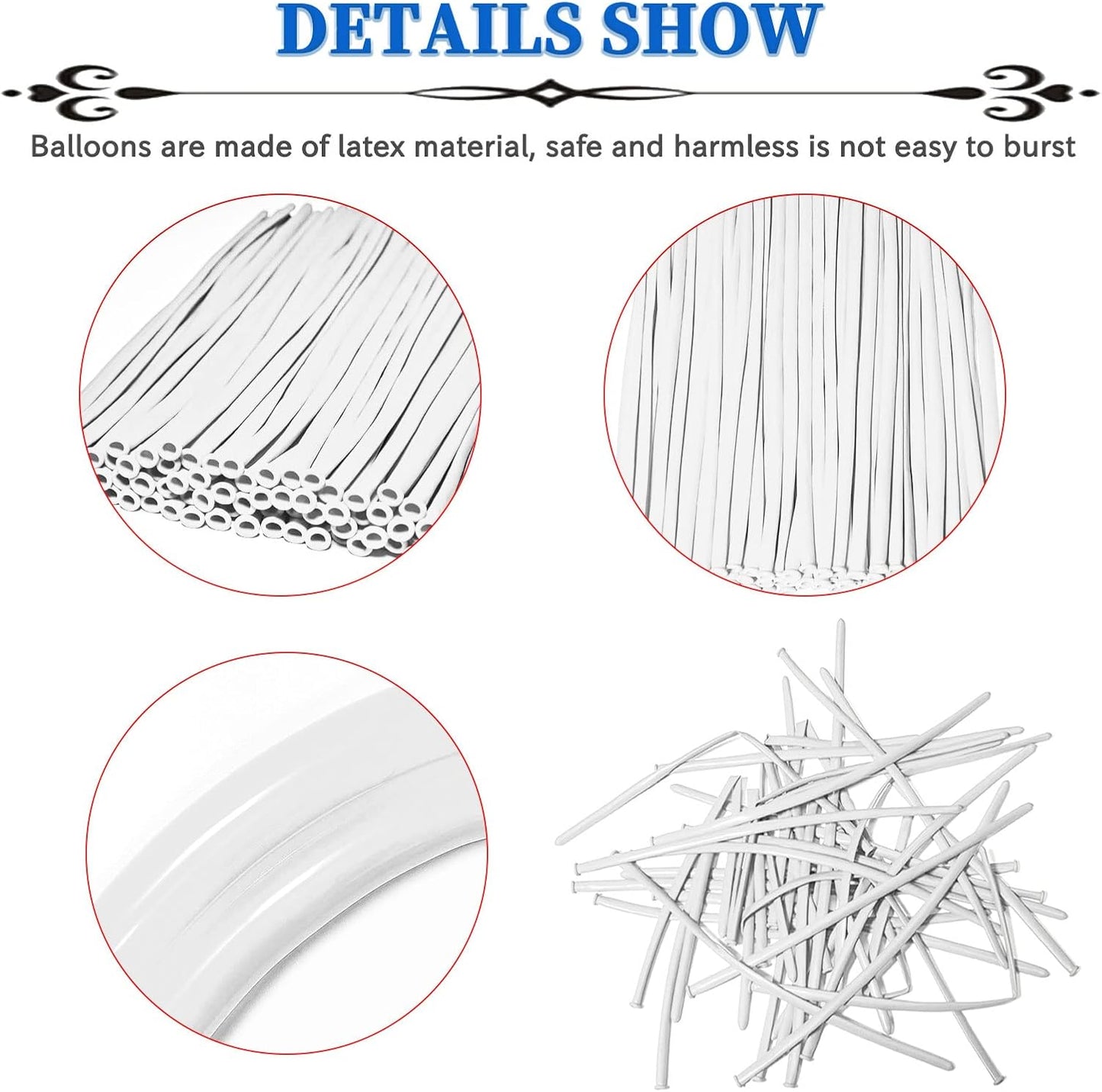 260 Balloons, Thickening Long Balloons for Tying Balloon Arch, Twisting Latex Animals Magic Modeling Skinny Birthday Balloons for Kid‘s Party Wedding Decoartion 100pcs （White）