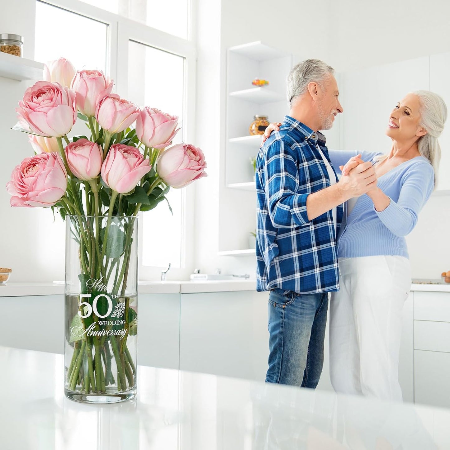 AW BRIDAL 50th Anniversary Wedding Gifts for Couples, 50th Anniversary Decorations for Parents Mom Dad, 50Year Golden Wedding Vase Centerpiece, Friend Sister Birthday Gifts, Flower Vase Home Decor