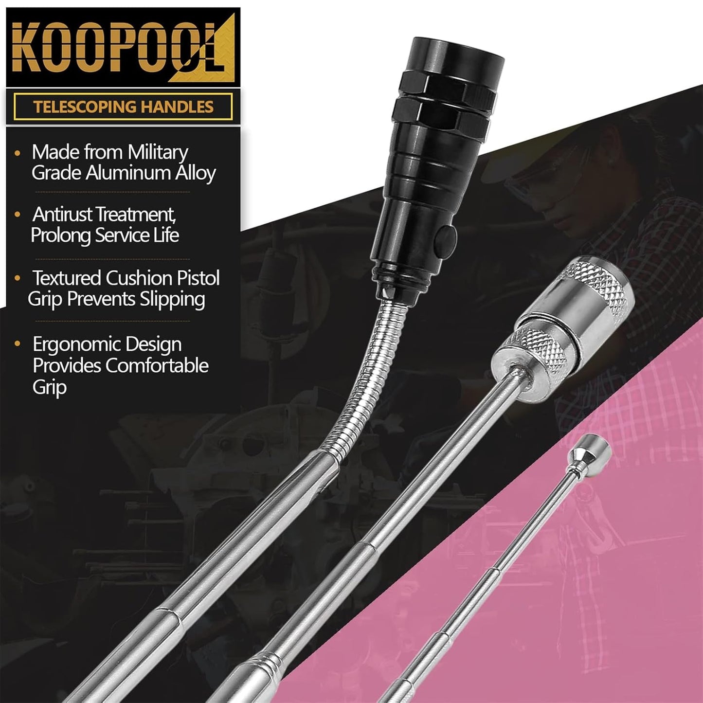 Telescoping Magnetic Pickup Tool Set, Inspection Mirror Telescoping, LED Flashlight, Cool Gadgets for Men, Gifts for Dad, Husband, Kids, Boyfriend, Magnet Stick