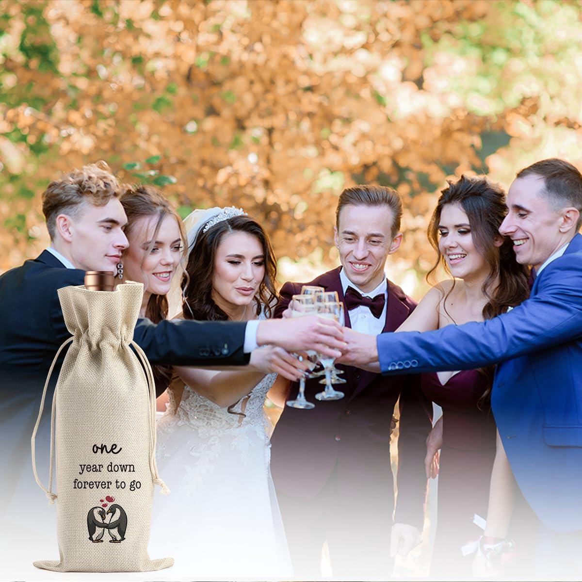 Gifts for First Anniversary for Couple Parents Husband Wife Vow Renewal Gifts One Year Down Forever to Go 1 year Wedding Anniversary Wine Gift Bag