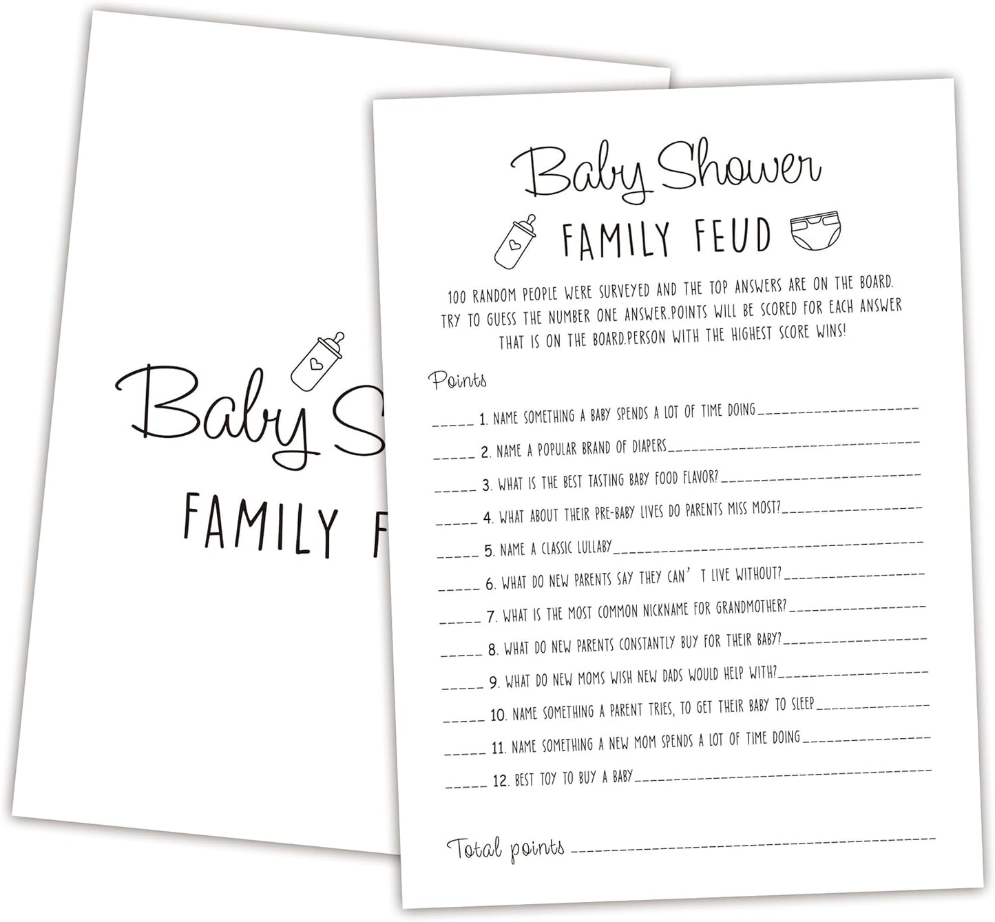 Family Feud Baby Shower Game - Pack of 30 Cards, Answer Key, Gender Neutral Decorations, Game Supplies