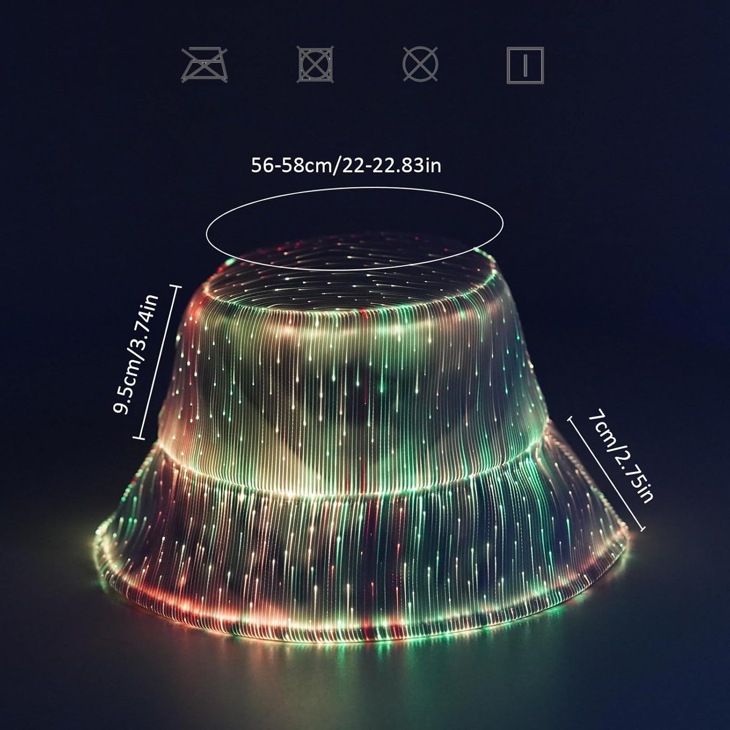 LED Rave Bucket Hat Light up Fisherman Cap 7 Colors Glow in the Dark Party Hats USB Rechargeable EDM Festival Gear