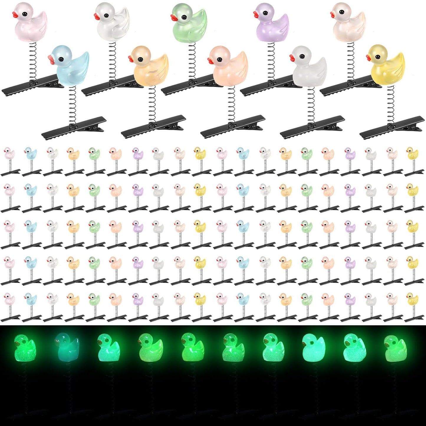 100 Pcs Mini Glow Hair Clips Girls Rave Hair Clips for Women Christmas Music Festival Holiday Party Supplies (Funny Duck)