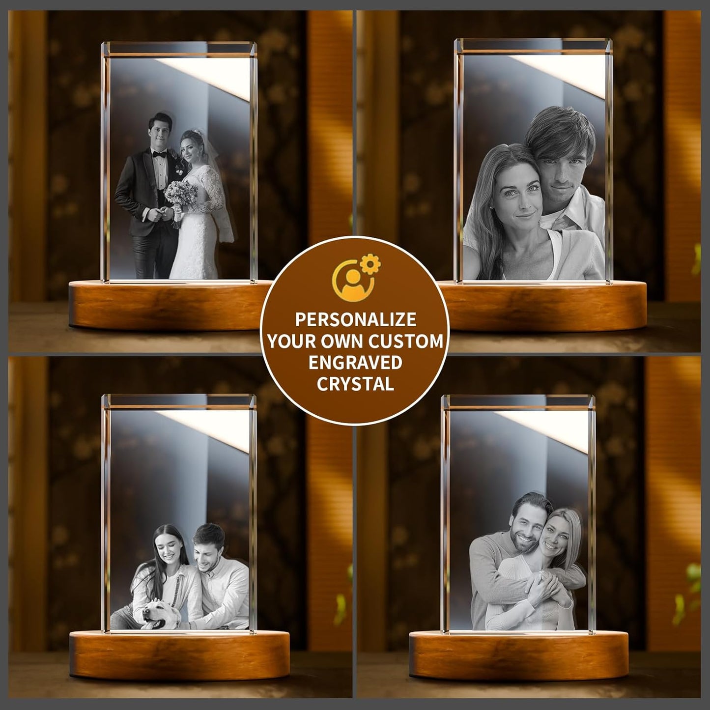 Artmosphere 3D Crystal Photo, Personalized Gifts for Women, Wife, Men, Mom, Father, Her, Him, Dad, Grandpa, Great Customized Gift With Your Own Photo, Custom Glass 3D Laser Etched Picture Wedding - Rectangle