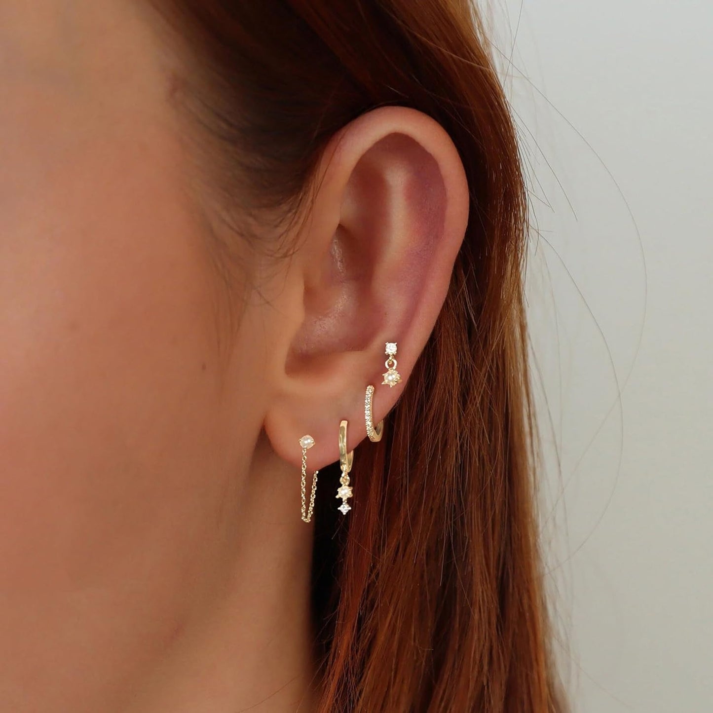 Gold Earrings for Women, 14k Gold Plated Dangle Huggie Earrings for Women Trendy Dainty Gold Hoop Earring Stacks Hypoallergenic Pearl Chain Drop Cartilage Earring Fashion Womens Jewelry