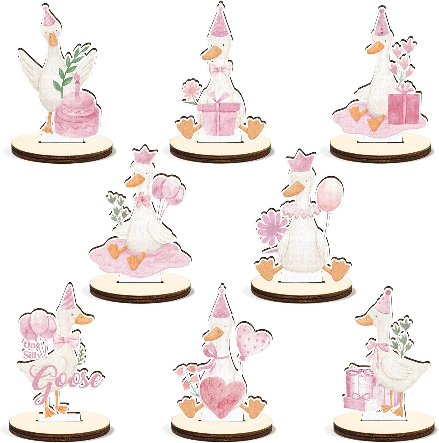 16 Pcs Wooden Baby Shower Table Centerpiece Pink One Silly Goose Tabletop Detachable Sign It's A Girl Gender Reveal Table Toppers Display Decoration 1st Birthday Photo Props Party Favor Supplies