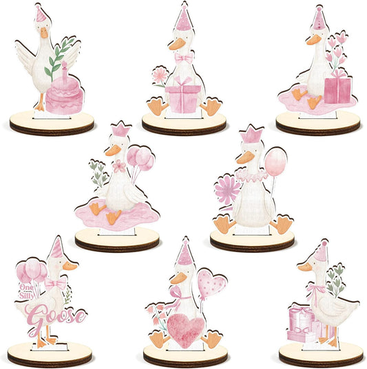 16 Pcs Wooden Baby Shower Table Centerpiece Pink One Silly Goose Tabletop Detachable Sign It's A Girl Gender Reveal Table Toppers Display Decoration 1st Birthday Photo Props Party Favor Supplies