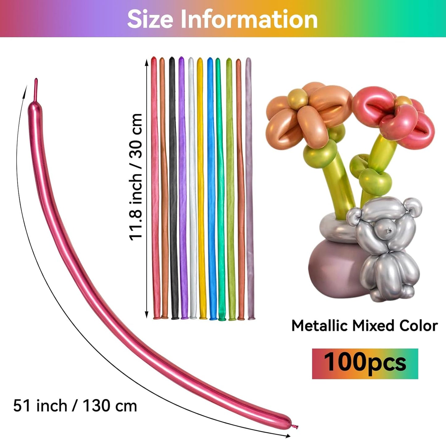 Metallic Multi Long Balloons Premium 260 Twisting Animals Magic Balloons for Birthday Kids Wedding Party Supply 100pcs