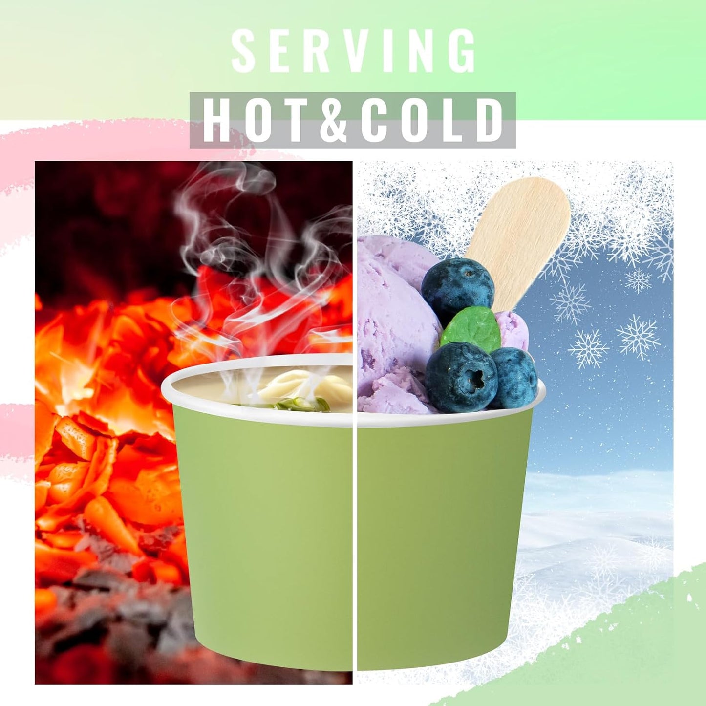 Paper Ice Cream Cups 9oz Colored Disposable Dessert Bowls for Hot or Cold Food Party Cups for Birthday Baby Shower Easter Party Supplies(Pink and Sage Green,60 Pcs)