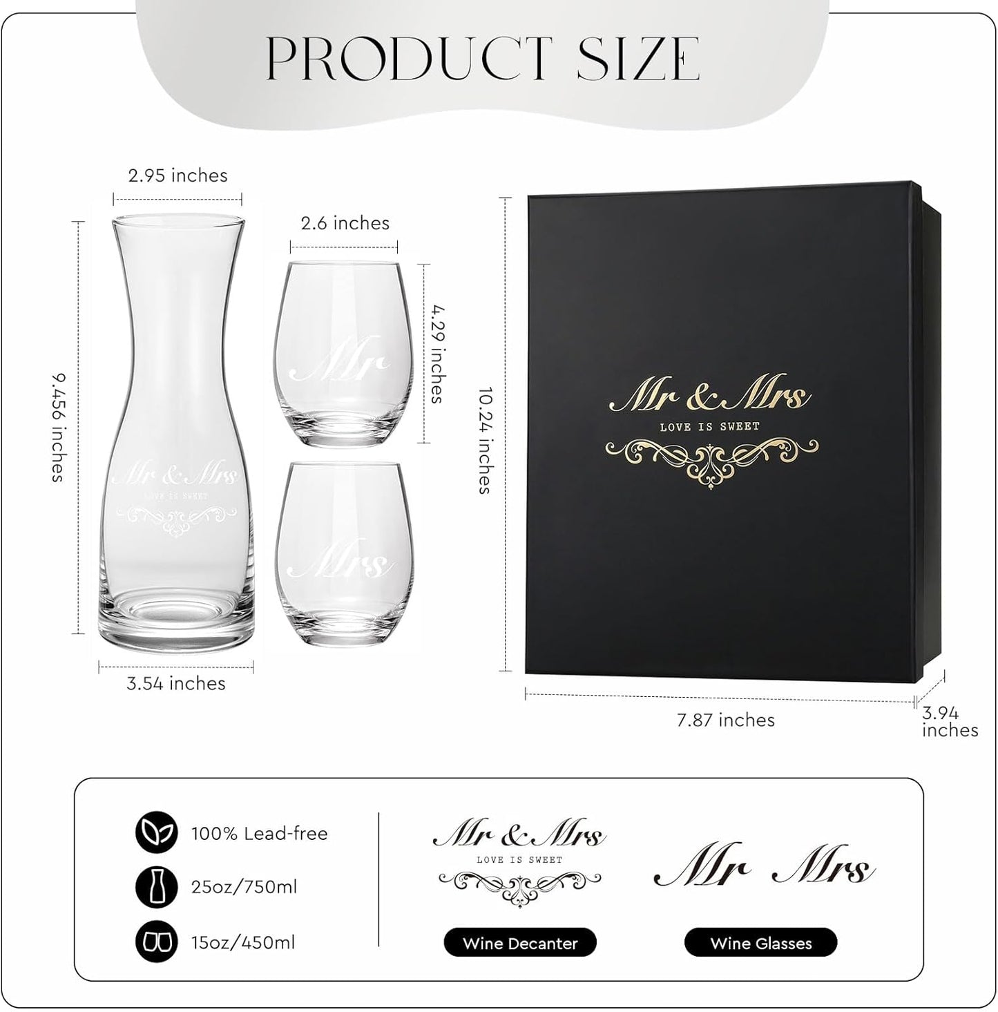 AW BRIDAL Wedding Gifts Bridal Shower Gifts Engagement Gift for Couples 2025, Mr and Mrs Wine Glasses for Bride Groom, Anniversary Bachelorette Gift for Bride Newlyweds
