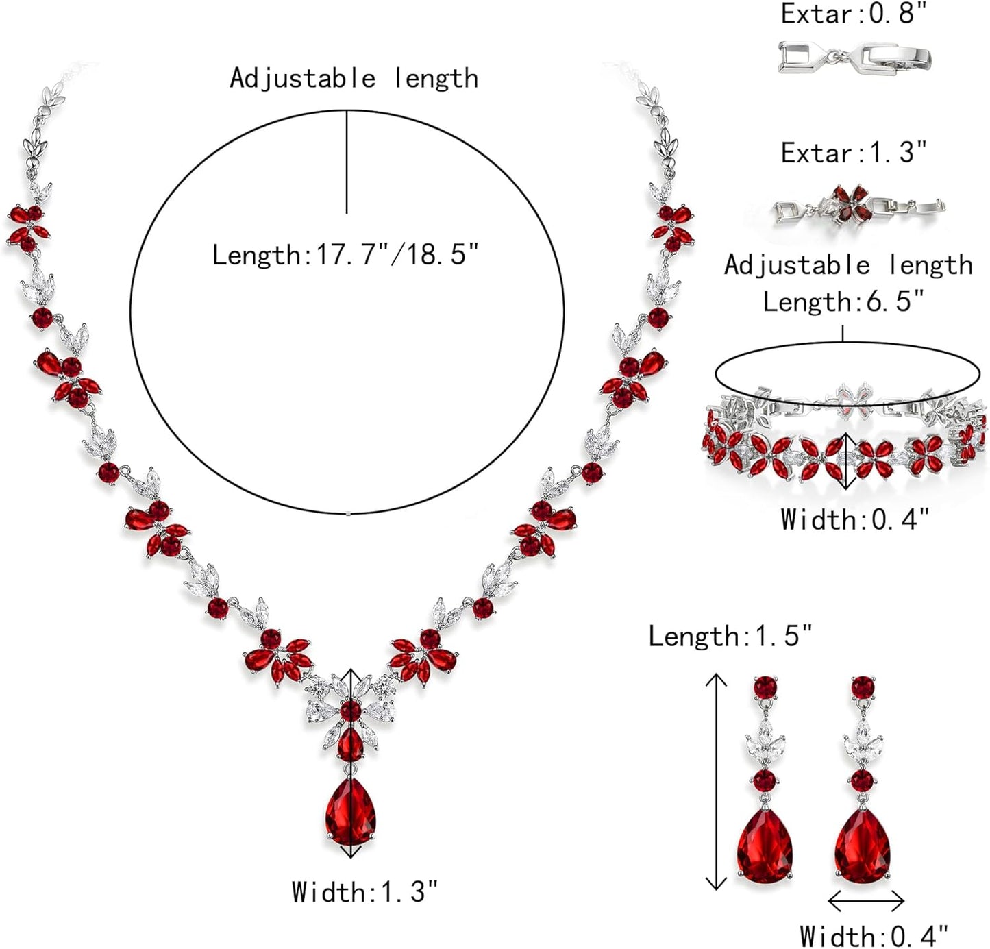 Crysdue Wedding Jewelry Set for Women, Floral Leaf Vine Teardrop Necklace Dangle Earrings Bracelet and Hair Comb, Cubic Zirconia Elegant Party Prom Jewellery for Bridal Bridesmaid