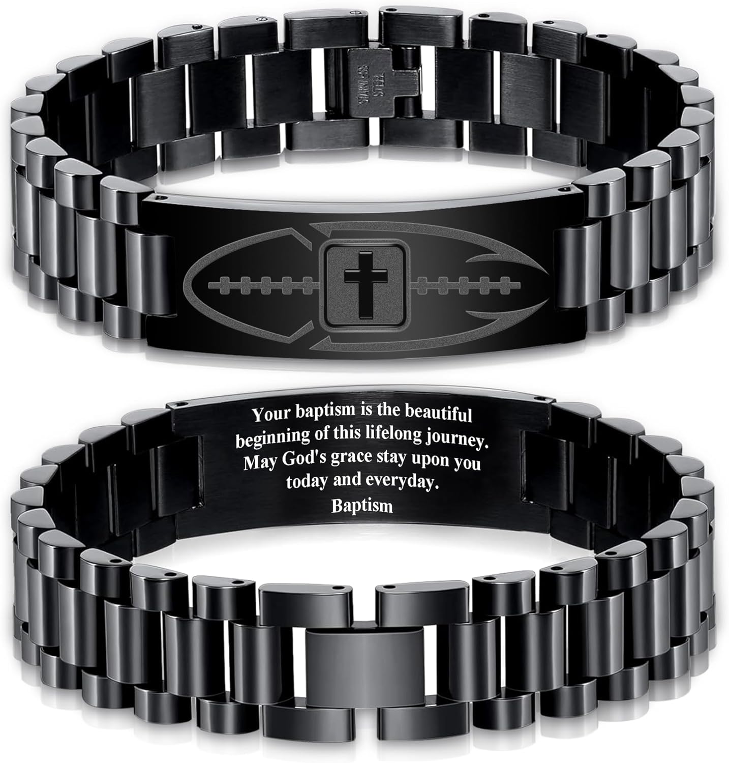 Football Gifts for Men Boys Youth Junior Coach Team Kids Player Football Bracelet Party Favors Accessories Religious Christian Bible Adjustable Stainless Steel Jewelry Gifts