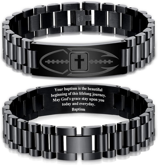 Football Gifts for Men Boys Youth Junior Coach Team Kids Player Football Bracelet Party Favors Accessories Religious Christian Bible Adjustable Stainless Steel Jewelry Gifts