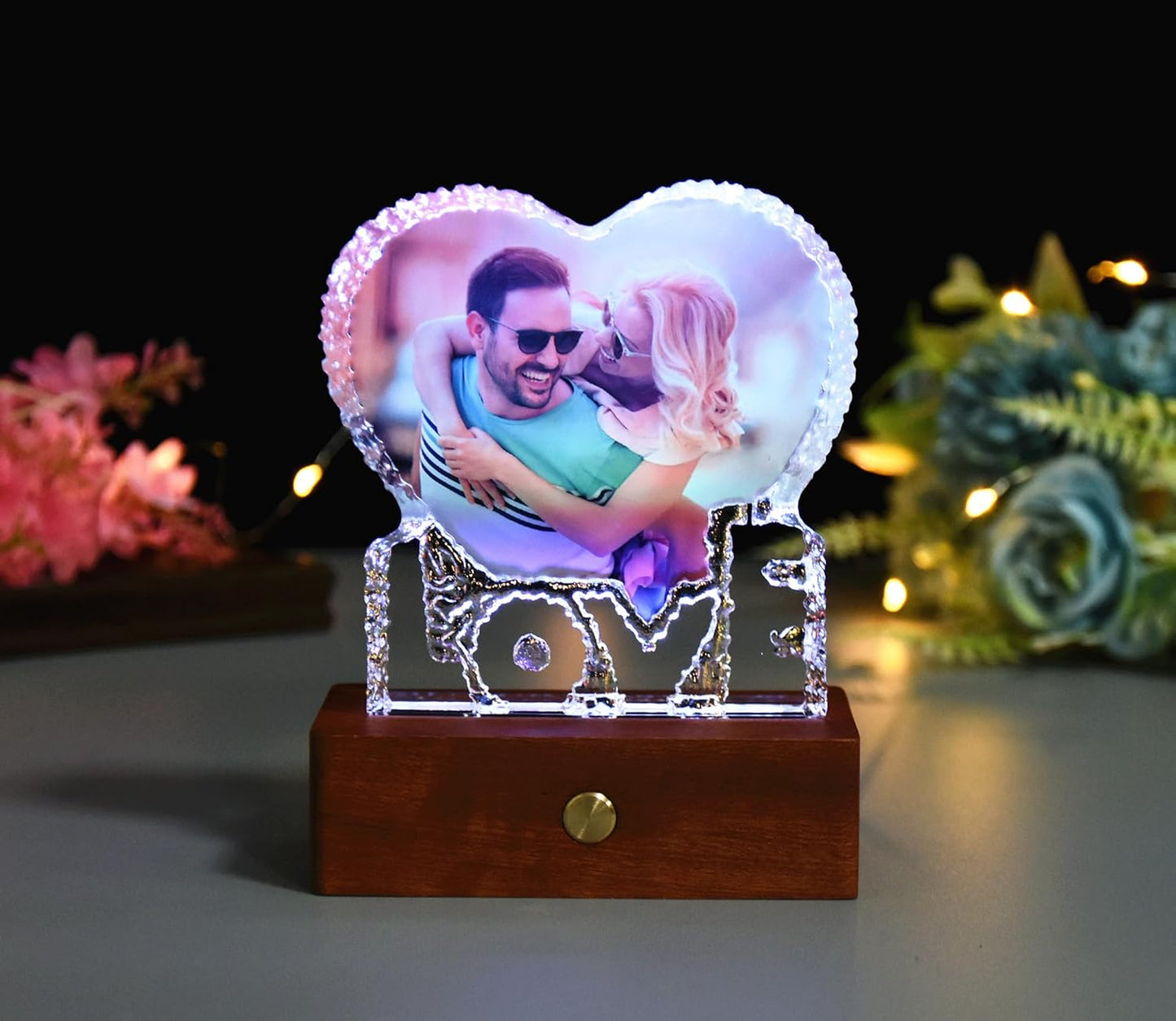 FANF&YKPY Personalized Crystal Custom Color Pictures - Heart-shaped Crystal Photo Frame, Birthdays, gift for her, Wedding Gifts, for Girlfriends, Husbands,Wife,Friends,Parents
