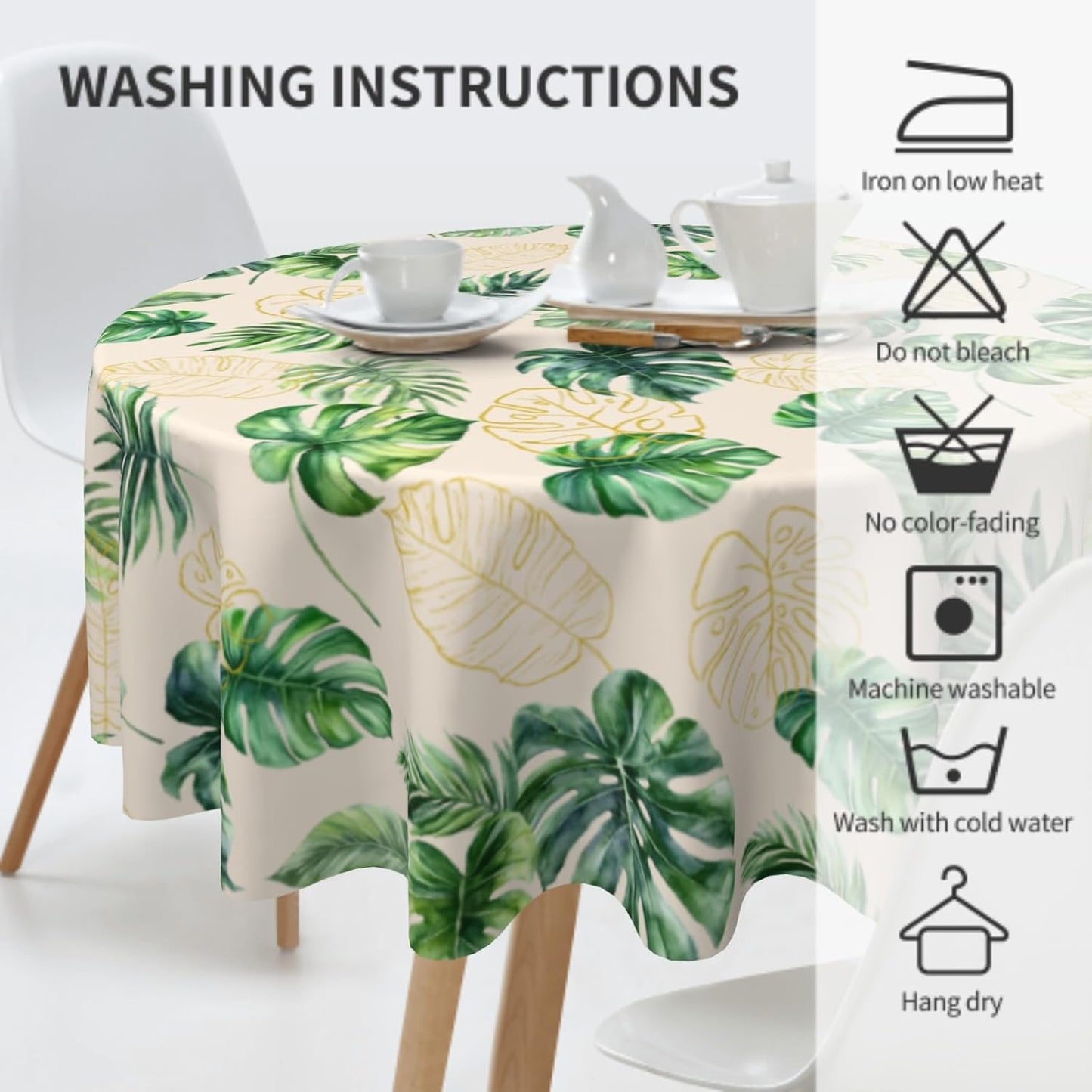 Giwawa Summer Tropical Leaf Tablecloth Round Hawaiian Monstera Palm Tree Leaves Table Cover Polyester Circle Washable Table Cloth 60in for Dining Kitchen Party Indoor Outdoor Decor