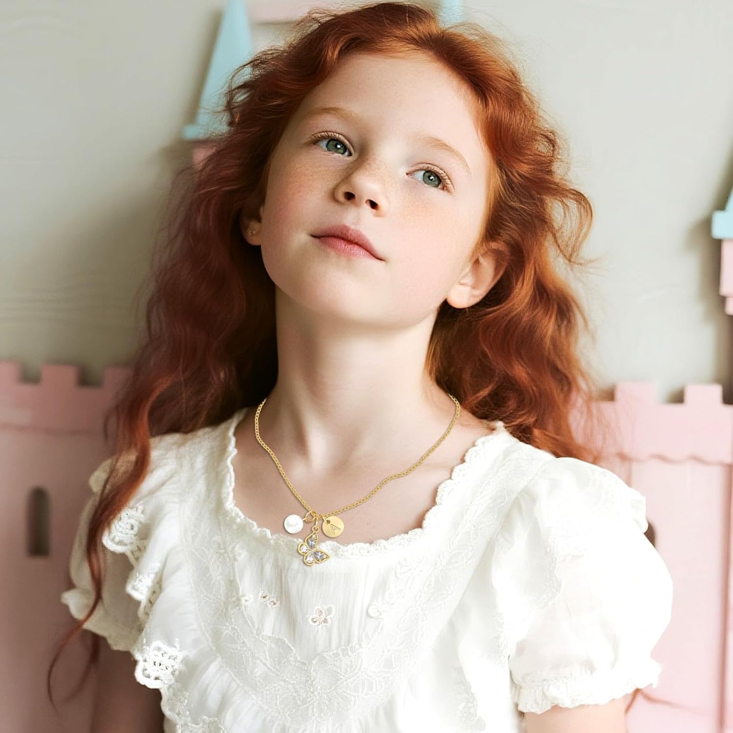 Butterfly Pearl Initial Necklace for Girls,14K Gold Plated Letter Butterfly Pendant Dainty Jewelry Birthday Christmas Gifts for Girls Daughter Best Friend