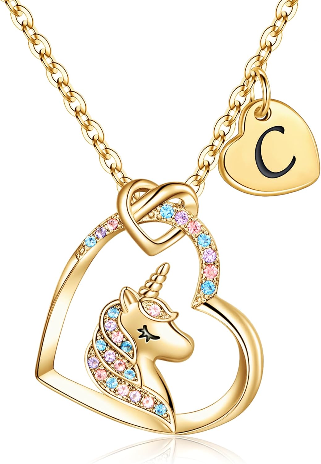 Hidepoo Stocking Stuffers for Teen Girls Kids - Colorful CZ Heart Pendant Initial Unicorn Necklaces for Girl Jewelry Birthday Gift Christmas Gifts for Grandkids Girls Kid