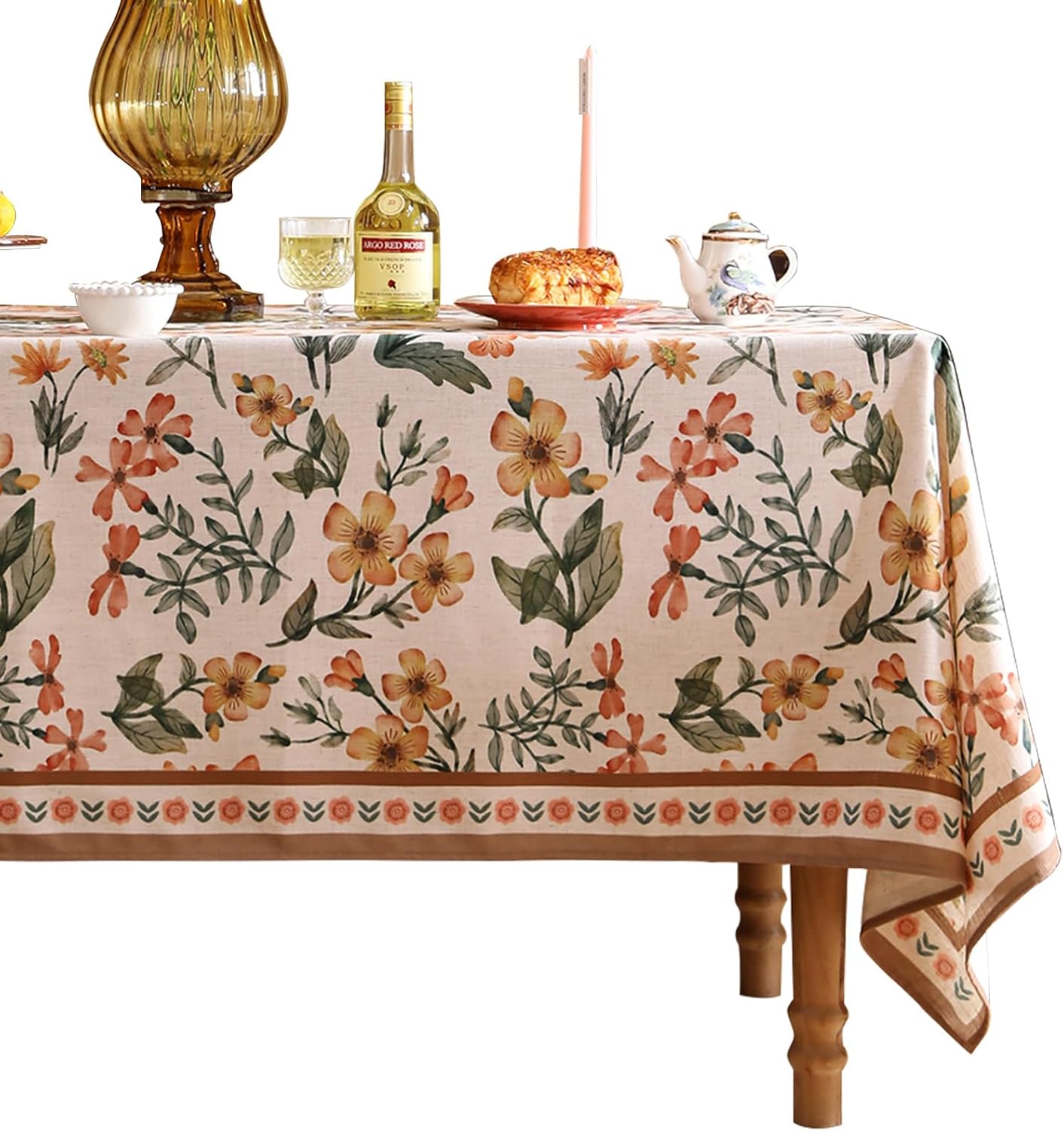 Designer Vintage Linen Extra Long Rectangle Tablecloth,William Morris Floral Soft and Durable Table Cloth,Decor Table Cover for Kitchen,Dining,Thanksgiving,Christmas,67"*118"-Athea