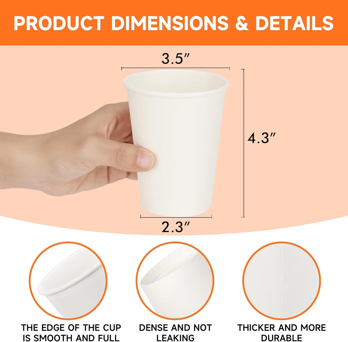 Disposable Paper Cups 12 oz [100 Pack], White Hot Coffee Cups, 12 oz Paper Coffee Cups, Thickened Design for Cafes, Bistros, Parties, and Events