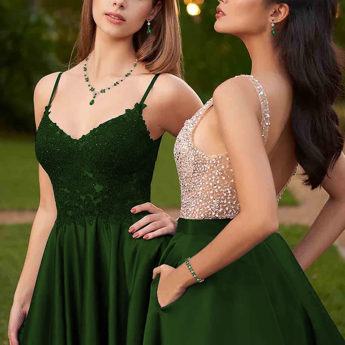 EVER FAITH Bridal Jewelry Set for Bride Bridesmaid, Flower Leaf Teardrop Cubic Zirconia Necklace Dangle Earrings Bracelet Sets Wedding Party for Women