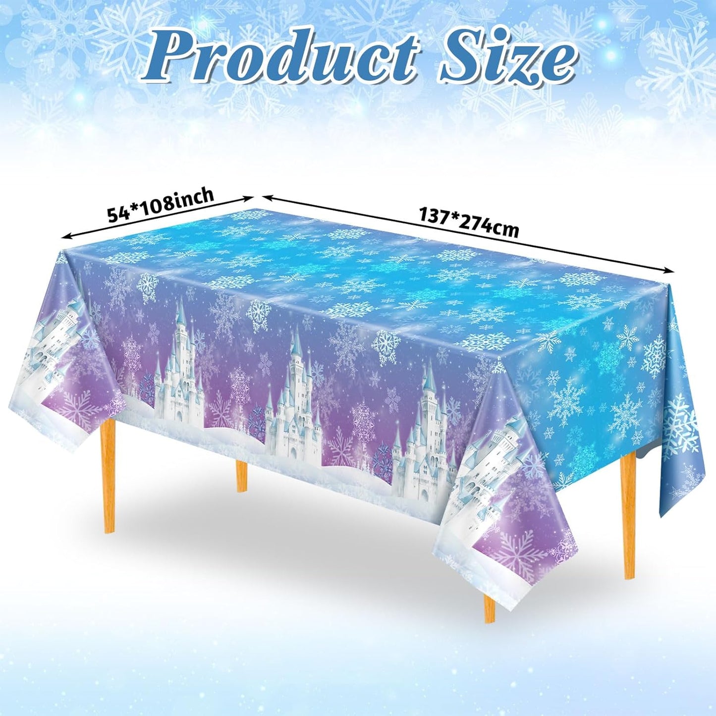 3 Pack Winter Snowflake Plastic Tablecloths, 54 x 108 Inch Frozen Tablecloth Blue and Purple Snowflakes Table Cover, Winter Wonderland Table Cloth for Christmas Holiday New Year Party Supplies Decor