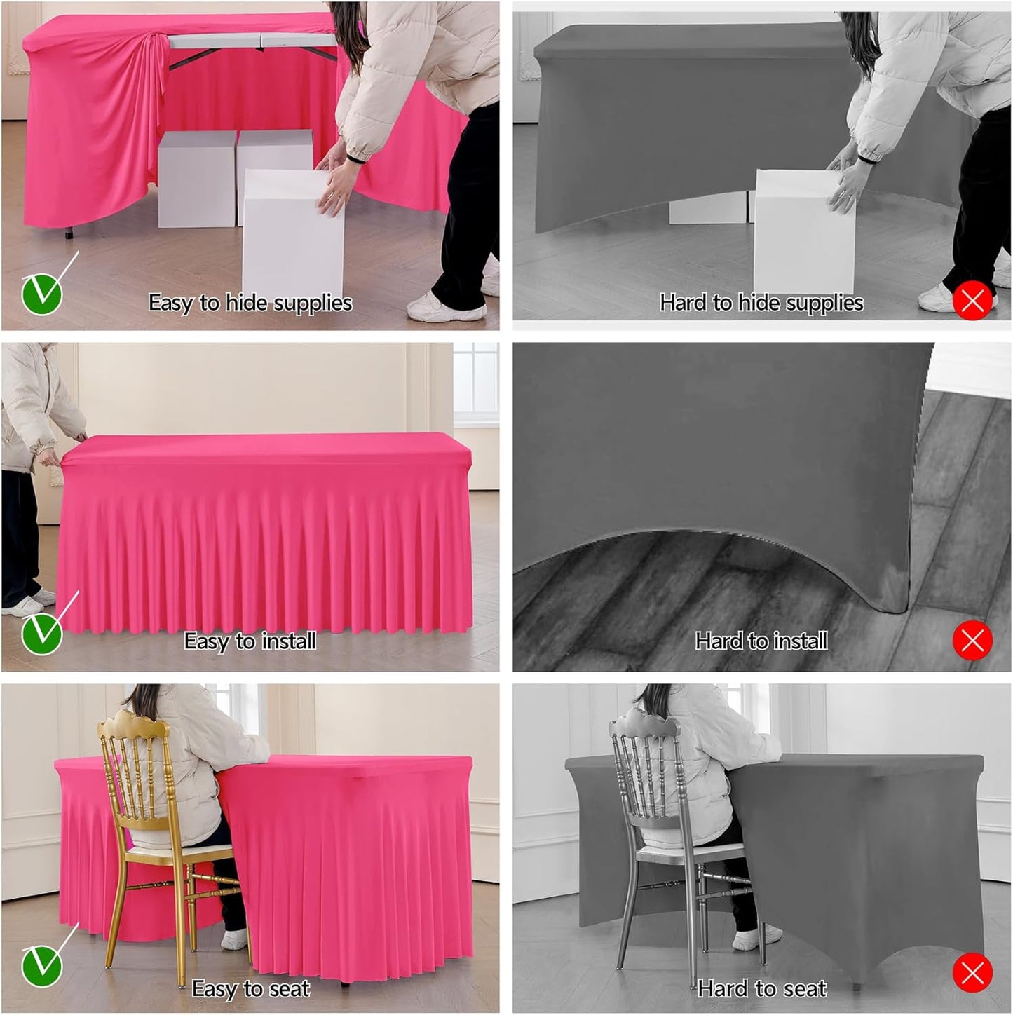 leegleri 4 Pack Hot Pink Spandex Tablecloths for 8 Foot Rectangle Tables, Wrinkle Free Fitted Table Cloths 8ft Stretchy Table Cloth Cover with Skirt for Parties Weddings Birthday Banquet Baby Shower