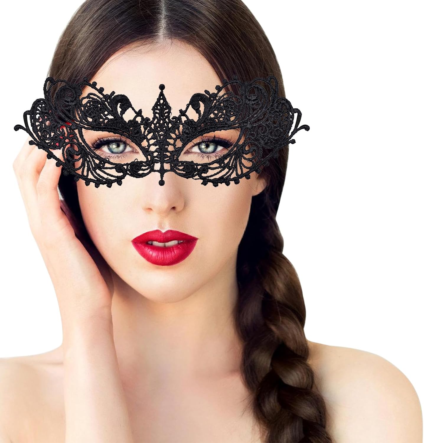 Gold Venetian Masquerade Mask for Women | Lace Mask w/Stick for Mardi Gras Halloween Party