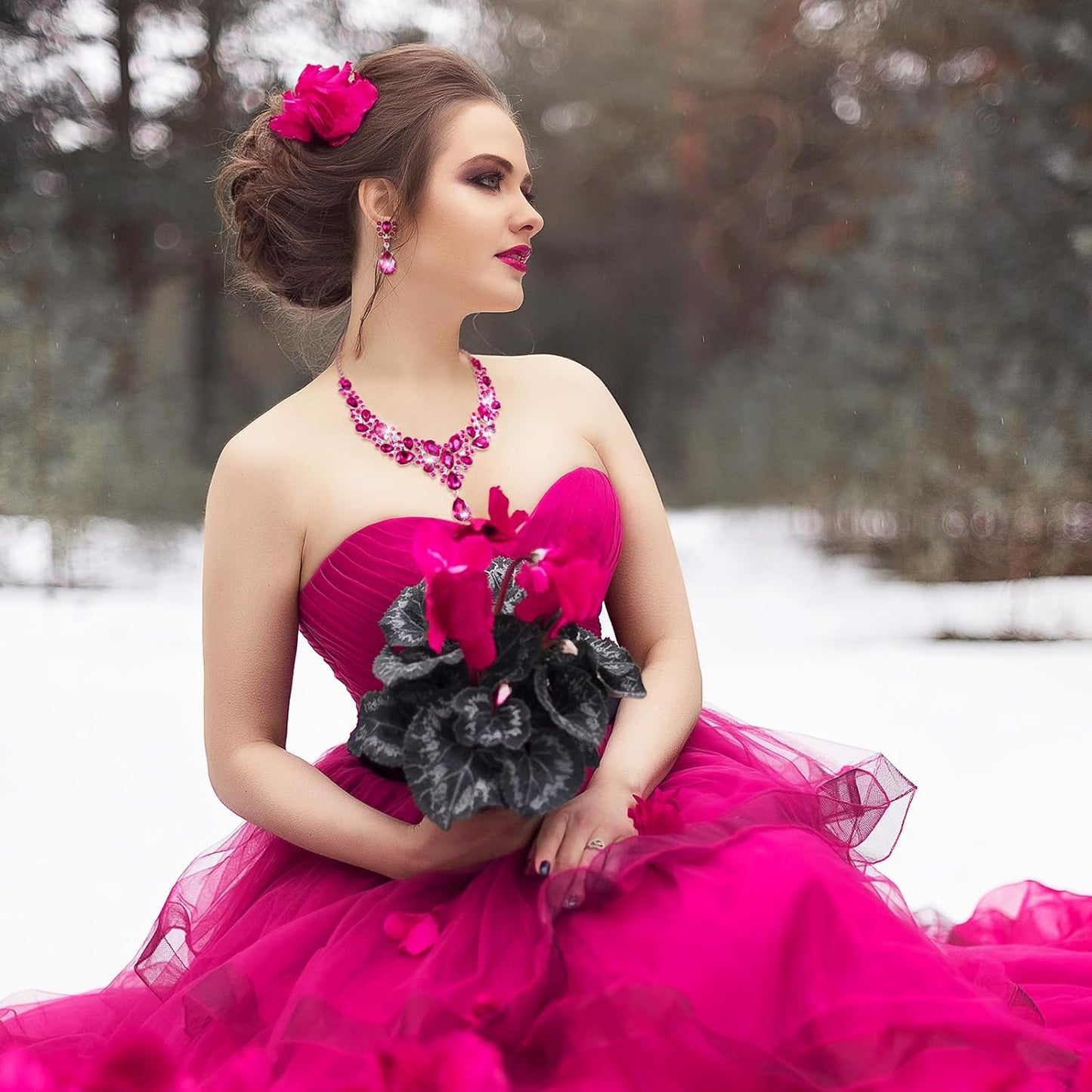 Hicarer Bridal Teardrop Cluster Crystal Jewelry Set for Women Necklace Earrings Wedding