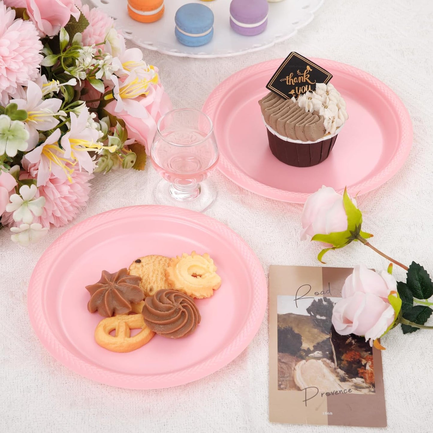 WELLIFE Pink Party Plates 7 Inch -150 Count, Disposable Plastic Light Pink Dessert Plates for Party Cake Easter Mother's Day Baby Shower Appetizer