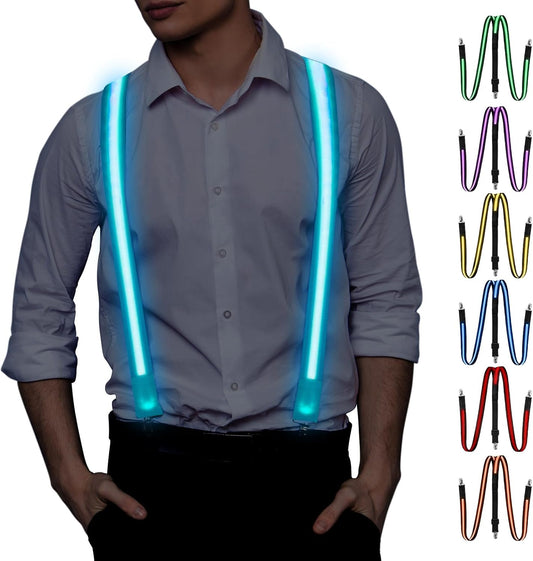 Ainiv Light Up Neckties Bowties Suspenders LED Party Supplies Glow in the Dark Adjustable for Women and Men Parties