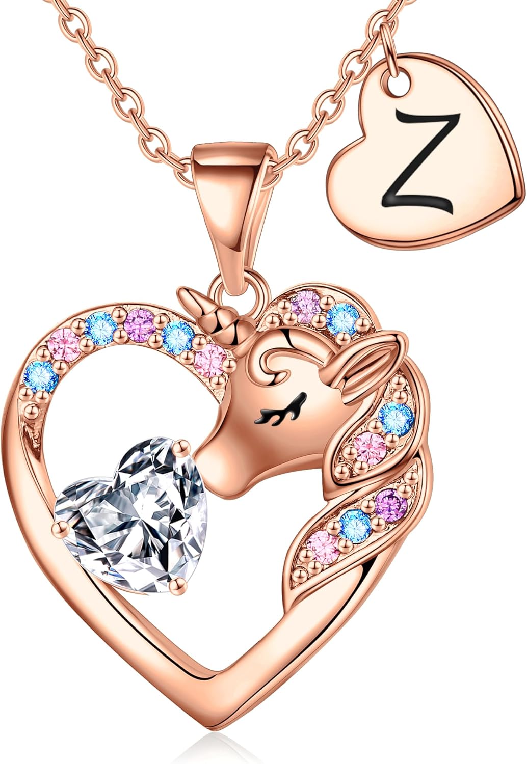 Christmas Gifts for Grandkids Kids - Colorful CZ Heart Initial Unicorn Necklace for Girls Jewelry Unicorn Birthday Gifts for Girls Stocking Stuffers for Kids