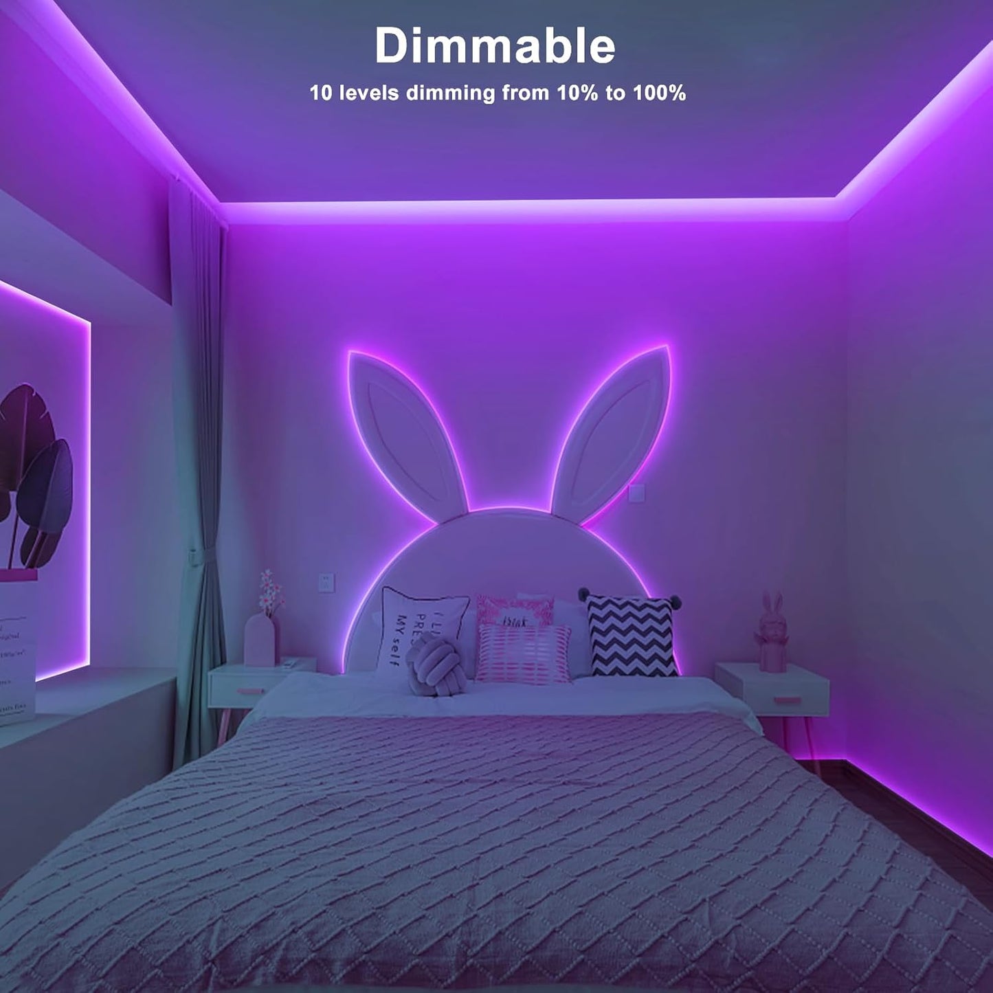 32.8ft Purple COB Led Strip Lights with Remote, Dimmable Bright Dotless Adhesive Indoor Led COB Light Strip for Cabinet, Painting, Room, Bed