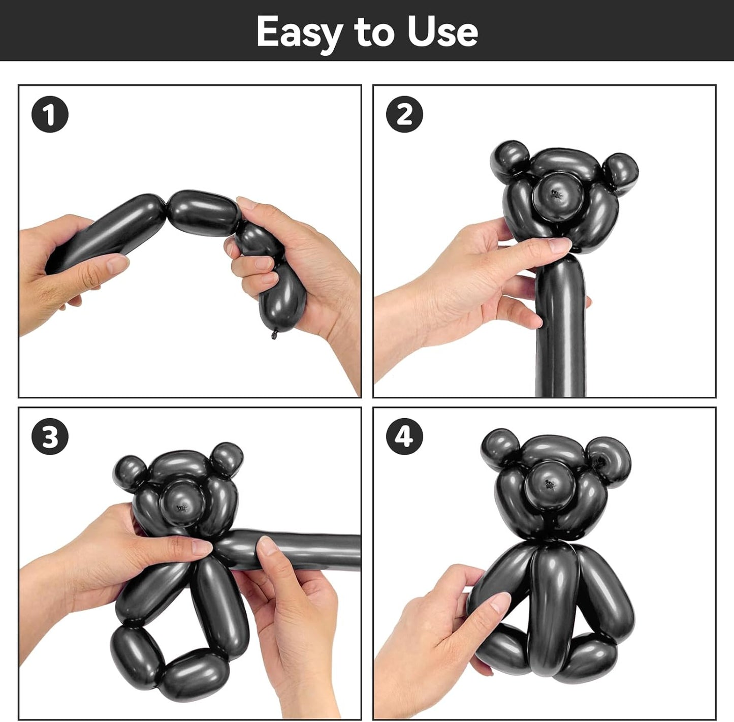 Metallic Black Long Balloons Premium 260 Twisting Animals Magic Balloons for Birthday Kids Wedding Party Supply 100pcs