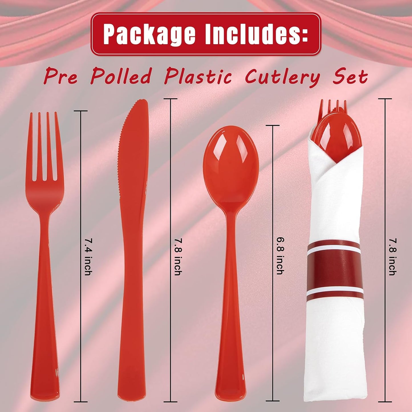 Liacere 400PCS Pre Rolled Red Silverware and Napkin - Disposable Red Plastic Utensils-Wrapped Plastic Cutlery Set with Napkin:100Forks,100Knives,100Spoons,100Napkins for Wedding＆Valentine＆Christmas