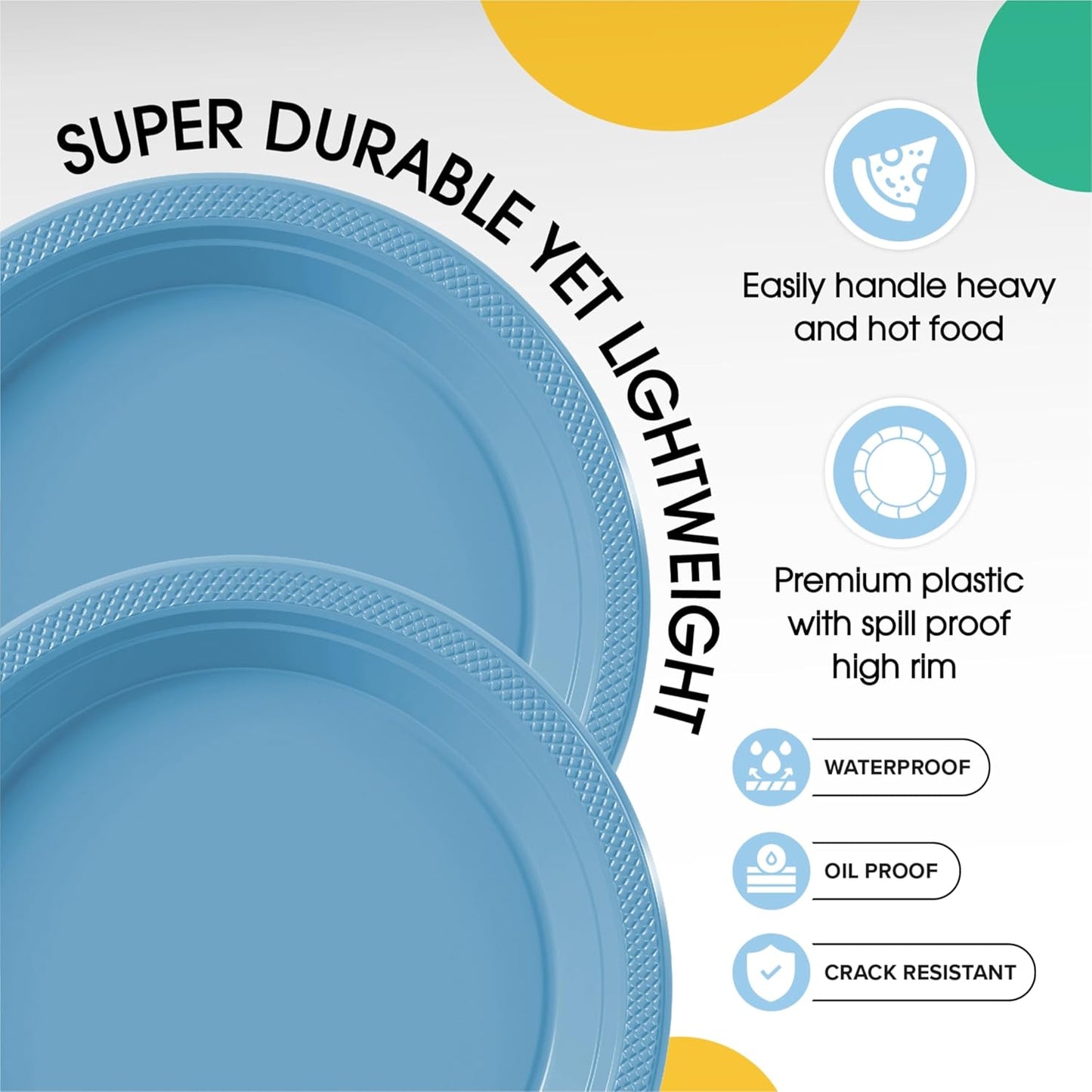 Party Solids Light Blue Plastic Plates Bulk 7" Light Blue Disposable Plates For Party Supplies 600 Pieces Disposable Dinner Plate Heavy Duty 350 GSM Plate Sets, Plastic Dinnerware Sets