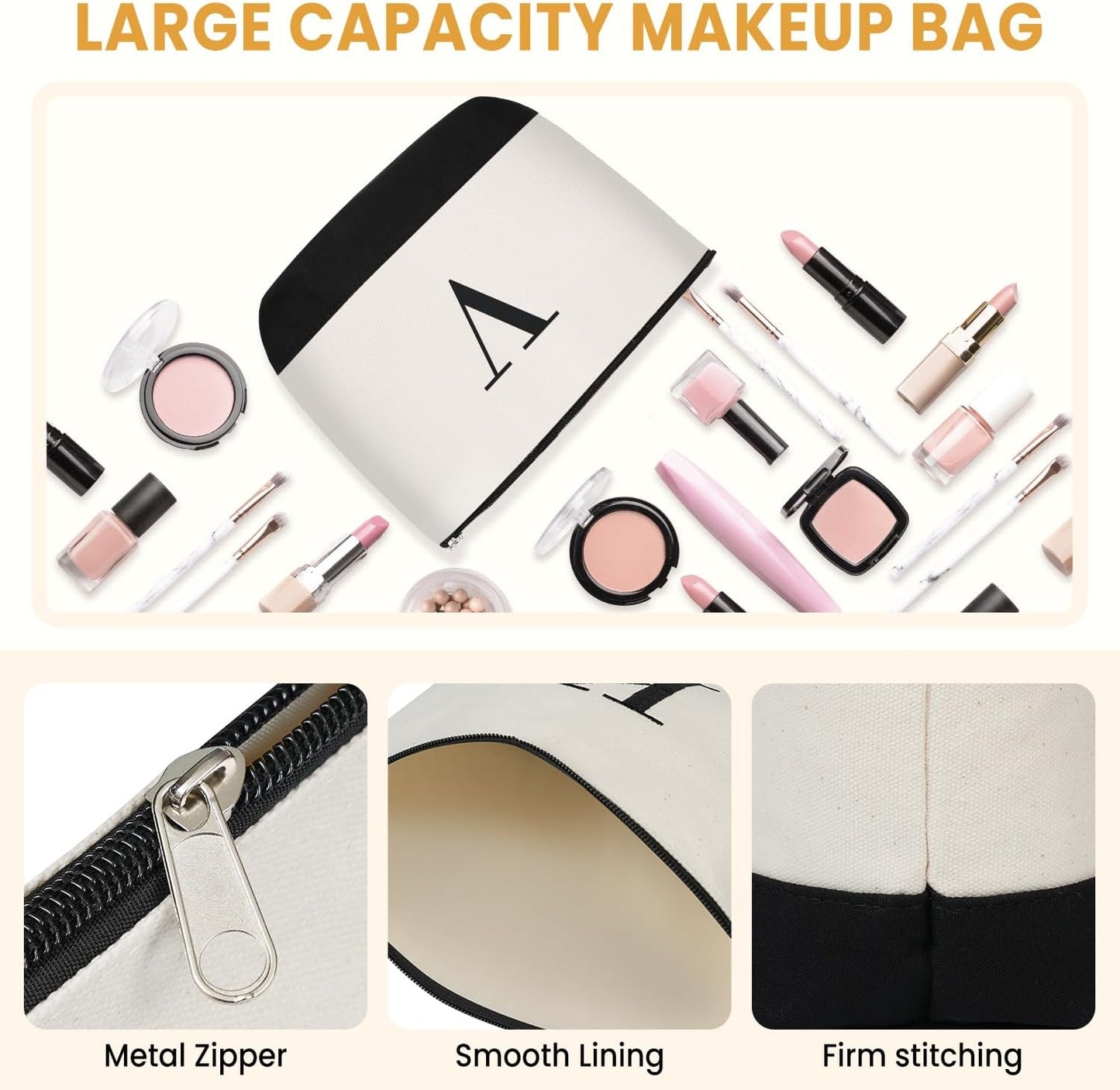 BAGAIL Initial Tote Bag, Personalized Birthday Gifts for Women, Teacher, Friends, Mom, Wedding, Monogrammed Beach Bag