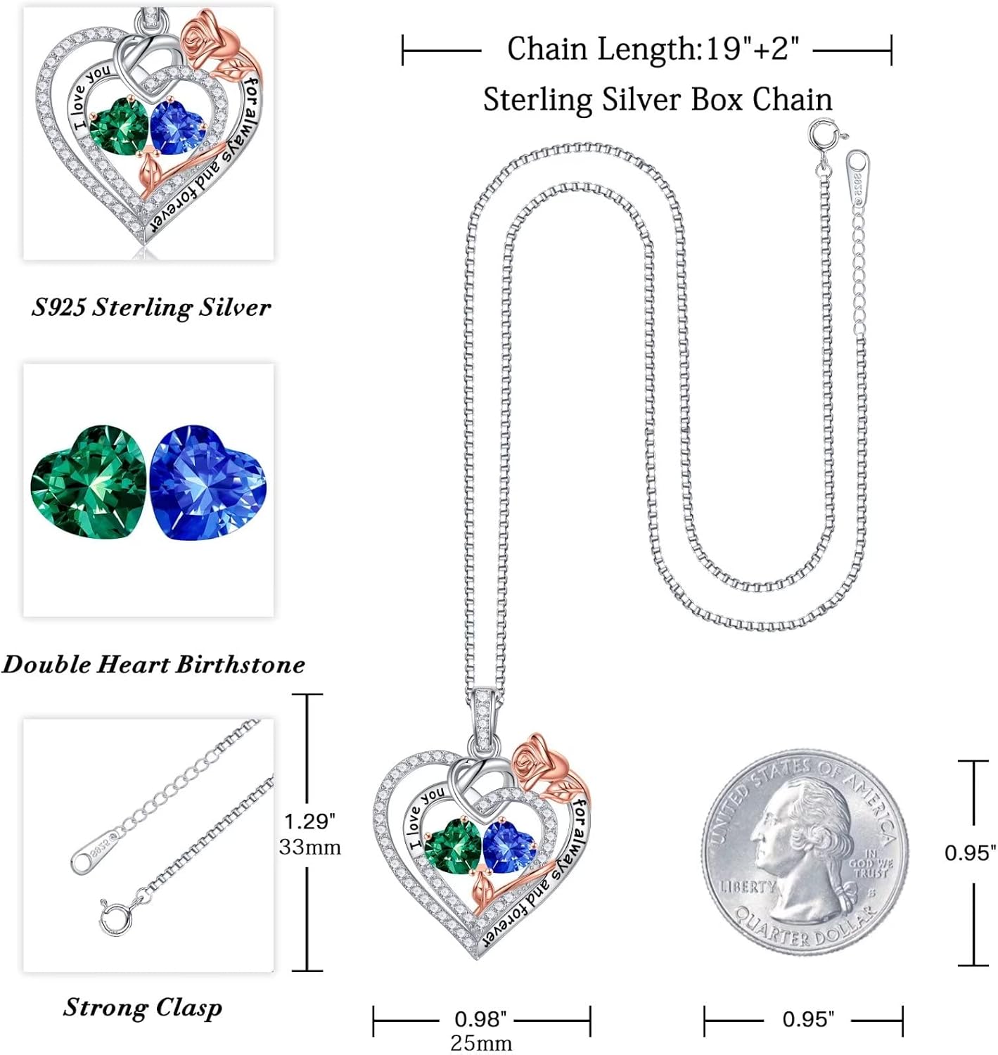 Iefil Christmas Gifts for Wife Women - 925 Sterling Silver Double Birthstone Necklace, Anniversary Birthday Gifts for Women, Jewelry Gift for Wife Girlfriend Mom Her