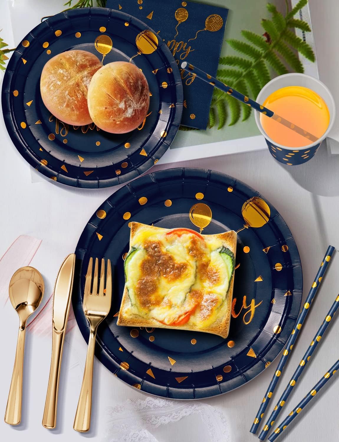 Birthday Party Tableware, 161 Pieces Navy Blue Gold Party Supplies, Party Dinnerware Sets Include Paper Plates Napkins Cups Silverware, for Shower Engagement Parties Decoration -20 Serves