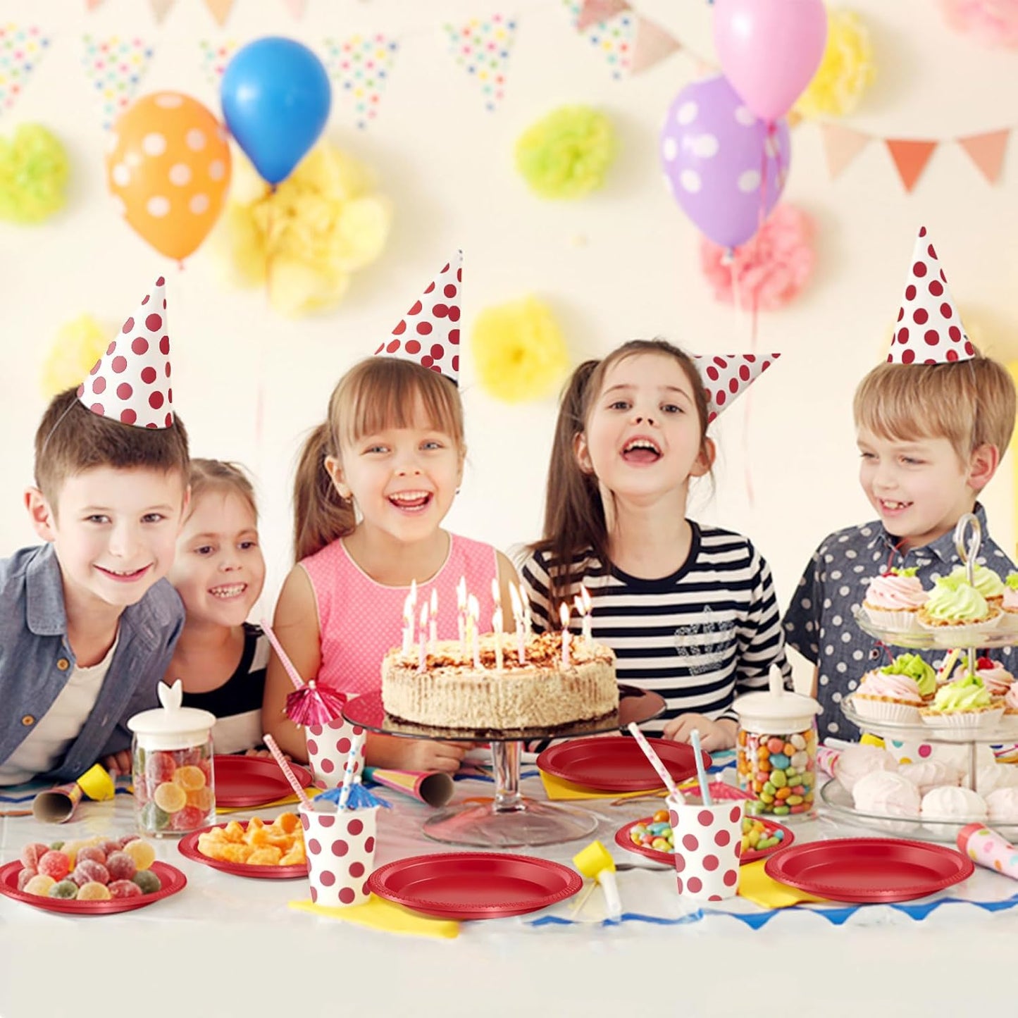 WELLIFE Red Party Plates 9 Inch -150 Count, Plastic Disposable Plates for Dinner Party Easter Mother's Day