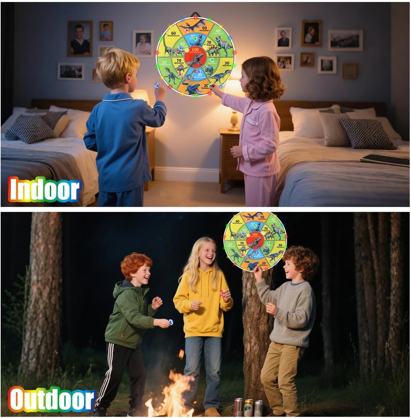30 Inch LED Dart Board Kids Game,12PCS Sticky Balls,Indoor/Outdoor Sports Carnival Games Yard Party, Suitable for 3 4 5 6 7 8 9 10 Years Old Boys and Girls Birthday Gifts Dinosaur Toys