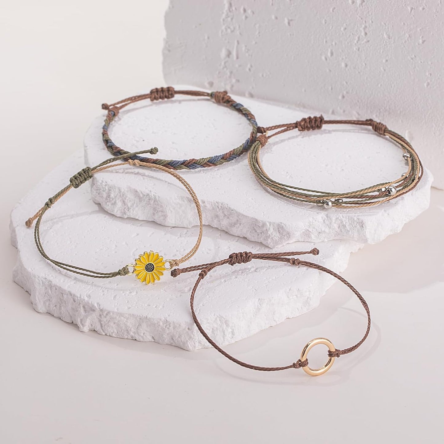 FANCY SHINY Sunflower String Bracelet Boho Braided Rope Wrap Bracelets Cute Summer Beach Surfer Jewelry for Women Christmas Gifts